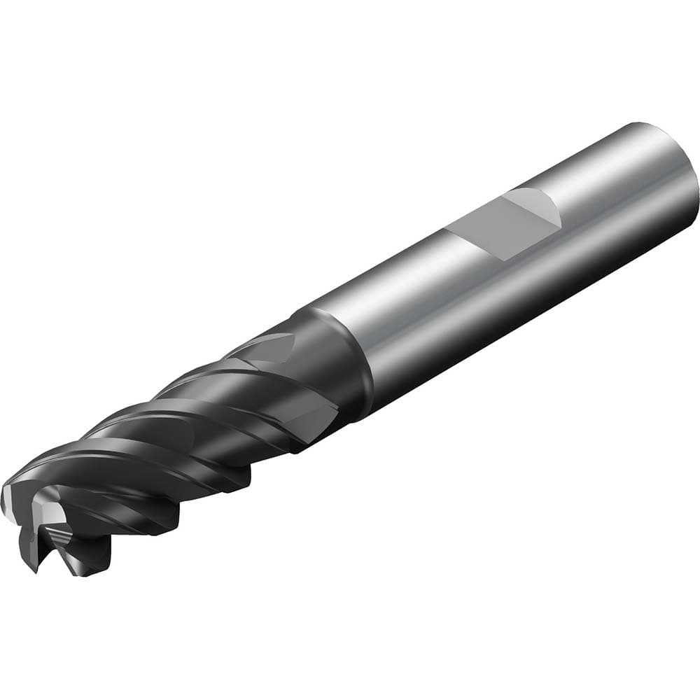 Corner Radius End Mill: 0.236″ Dia, 0.02″ Radius, 4 Flutes, Solid Carbide 48 ° Helix, TiAlN Coated, Corner Radius End, Centercutting, Series CoroMill Plura