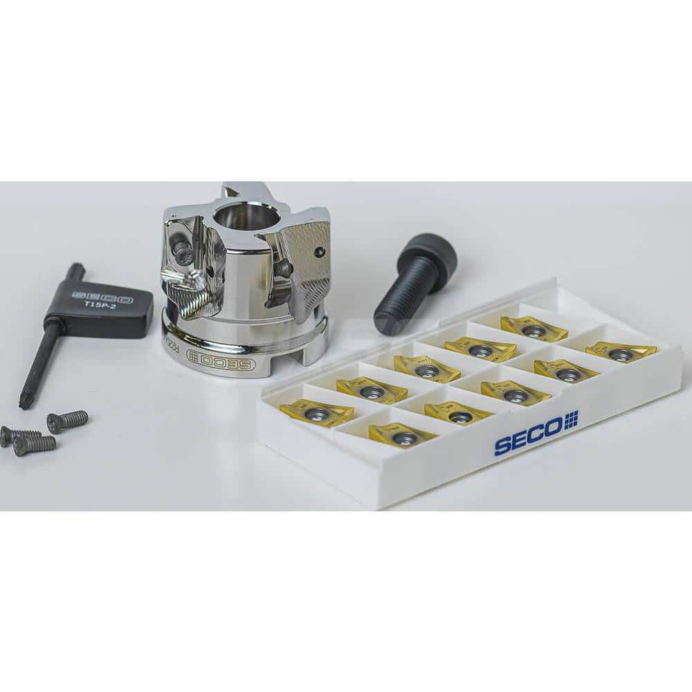 Indexable Square-Shoulder Face Mill:  DBLETURBO_16_2.00M_KIT,  2'' Cut Dia,  0.5910″ Max Cutting Depth Uses  4,  16 Inserts,  Through Coolant,  Series  Double Turbo