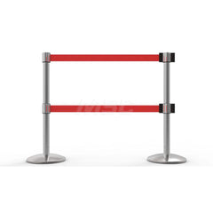 Free Standing Retractable Belt Barrier Post: 40″ High, 2.4″ Dia, Aluminum Post Cast Iron, Red & Silver