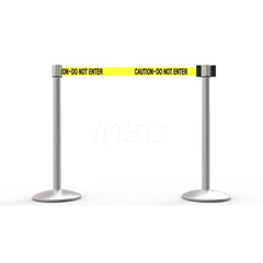 Free Standing Retractable Belt Barrier Post: 40″ High, 2.4″ Dia, Aluminum Post Cast Iron, Silver & Yellow