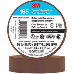 Electrical Tape: 3/4″ Wide, 60' Long, 6 mil Thick, Brown 32 to 194 ° F Operating Temp, 1,000 V/mil, Series 3M ™ Temflex ™ 165