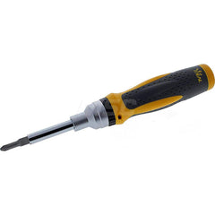 Bit Screwdrivers; Tip Type: Slotted; Phillips; Drive Size: 7/16; 1/4; 5/16; Slotted Point Size: 0.25 in; 0.1875 in; Includes: 1/4 in. slotted, 3/16 in. slotted, #1 Phillips, #2 Phillips, 1/4 in. nut-driver, 5/16 in. nut-driver and 7/16 in. nut-driver; Num