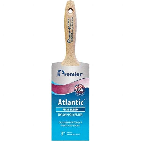 Premier Paint Roller - 3" Tapered Nylon/Polyester Varnish Brush - 3-3/16" Bristle Length, 5-1/2" Wood Beavertail Handle - Eagle Tool & Supply