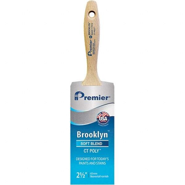 Premier Paint Roller - 2-1/2" Tapered Polyester Varnish Brush - 2-15/16" Bristle Length, 5-1/2" Wood Beavertail Handle - Eagle Tool & Supply