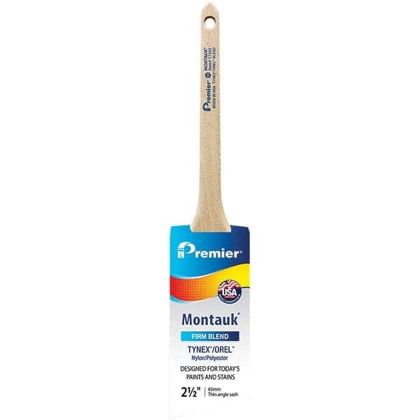 Premier Paint Roller - 2-1/2" Tapered Nylon/Polyester Trim Brush - 2-11/16" Bristle Length, 8" Wood Sash Handle - Eagle Tool & Supply