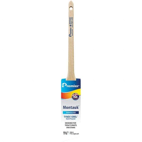 Premier Paint Roller - 1-1/2" Tapered Nylon/Polyester Trim Brush - 2-3/16" Bristle Length, 7" Wood Sash Handle - Eagle Tool & Supply