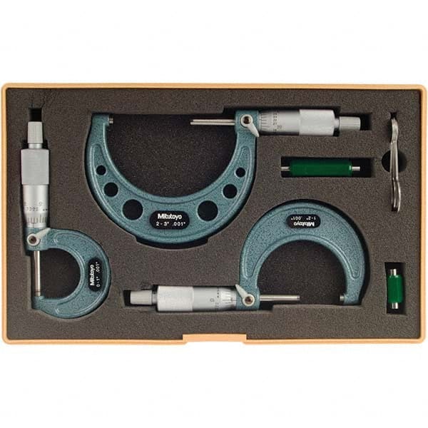 Mitutoyo - Mechanical Outside Micrometer Sets Minimum Measurement (Inch): 0 Maximum Measurement (Inch): 3 - Eagle Tool & Supply