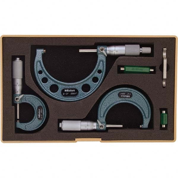 Mitutoyo - Mechanical Outside Micrometer Sets Minimum Measurement (Inch): 0 Maximum Measurement (Inch): 3 - Eagle Tool & Supply