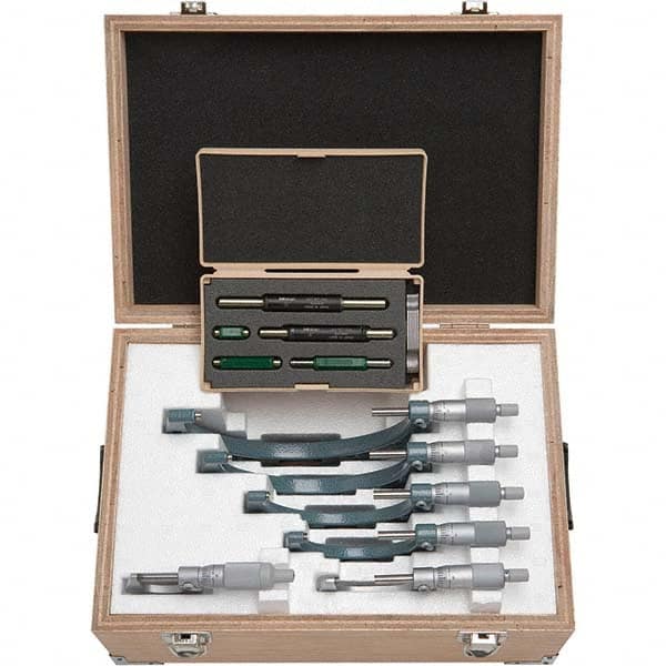 Mitutoyo - Mechanical Outside Micrometer Sets Minimum Measurement (Inch): 0 Maximum Measurement (Inch): 6.0000 - Eagle Tool & Supply