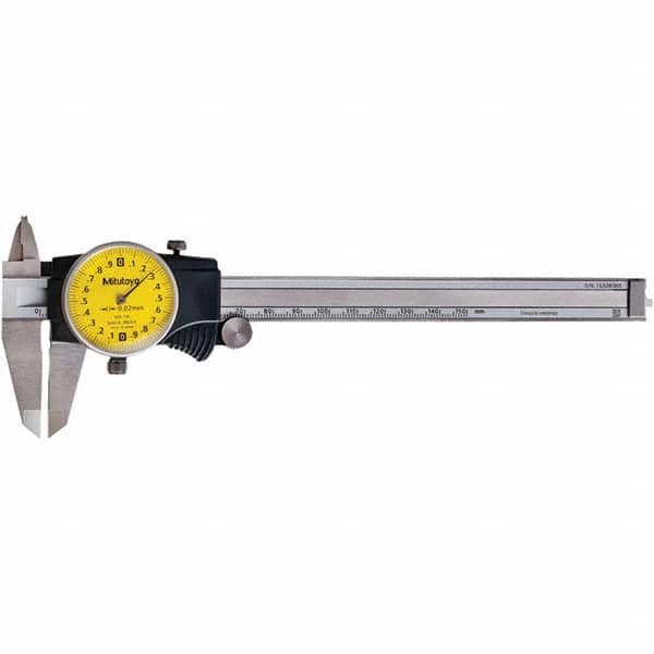 Mitutoyo - Dial Calipers Maximum Measurement (mm): 150 Dial Graduation (mm): 0.02 - Eagle Tool & Supply