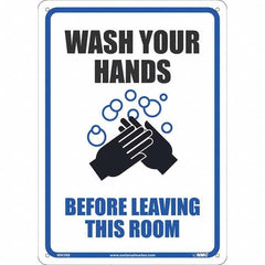 NMC - "Wash Your Hands Before Leaving This Room", 10" Wide x 14" High, Rigid Plastic Safety Sign - Eagle Tool & Supply