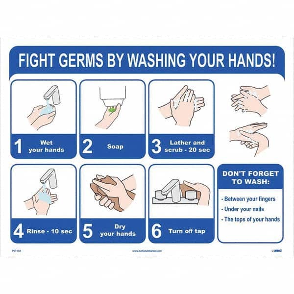 NMC - "Fight Germs By Washing Your Hands!", 24" Wide x 18" High, Paper Safety Sign - Eagle Tool & Supply