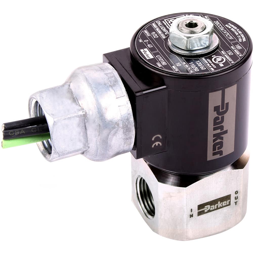 Parker - Solenoid Valves; Valve Type: 2-Way, 2 Position ; Port Size: 1/4 ; Maximum Working Pressure (psi): 40.000 ; Valve Unactuated State: Normally Closed ; Body Material: Stainless Steel ; Seal Material: FKM - Exact Industrial Supply