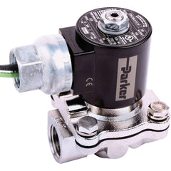 Parker - Solenoid Valves; Valve Type: 2-Way, 2 Position ; Port Size: 3/8 ; Maximum Working Pressure (psi): 300.000 ; Body Material: Stainless Steel ; Seal Material: FKM ; Voltage: 120/60 VAC - Exact Industrial Supply