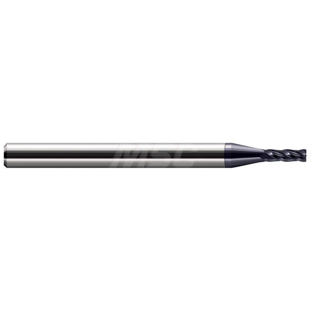 Corner Radius End Mill: 3/32″ Dia, 3/8″ LOC, 0.005″ Radius, 4 Flutes, Solid Carbide 2-1/2″ OAL, 1/8″ Shank Dia, 30 ° Helix, AlTiN Coated, Corner Radius End, Centercutting