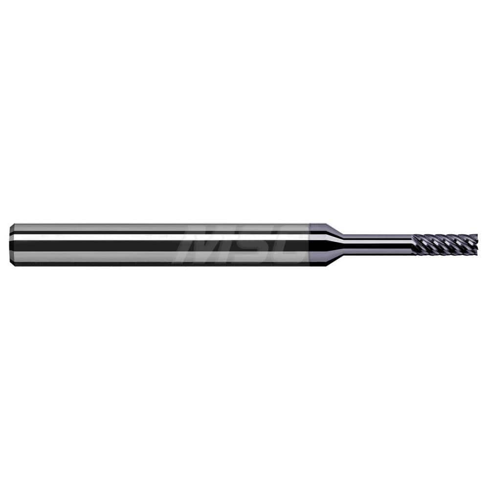 Square End Mill: 1/32'' Dia, 3/32'' LOC, 1/8'' Shank Dia, 2-1/2'' OAL, 6 Flutes, Solid Carbide Single End, AlTiN Nano Finish, 41 ° Variable Helix, RH Cut, RH Flute