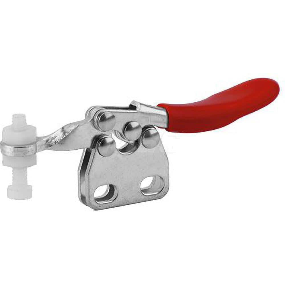 Manual Hold-Down Toggle Clamp: Horizontal, 60 lb Capacity, Solid Bar, Straight Base 80 ° Handle Movement, 90 ° Bar Opening, Plastic