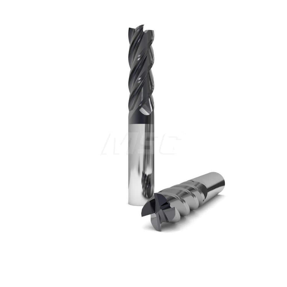 Square End Mill: 3/8'' Dia, 7/16'' LOC, 3/8'' Shank Dia, 2'' OAL, 4 Flutes, Solid Carbide Single End, nACo Finish, Upcut Flute, 38 ™ Variable Helix, Centercutting, RH Cut, RH Flute, Series 1030 & Hurrimill