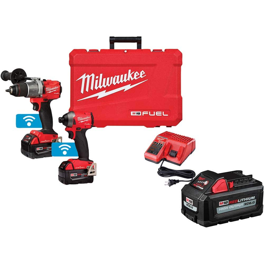 Milwaukee Tool - Cordless Tool Combination Kits Voltage: 18 Tools: 1/2" Drill/Driver; 1/4" Impact Driver - Eagle Tool & Supply