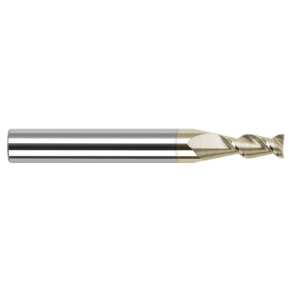 Square End Mill: 3/64'' Dia, 0.15'' LOC, 1/8'' Shank Dia, 1-1/2'' OAL, 2 Flutes, Solid Carbide Single End, ZrN Finish, 45 ° Helix, Centercutting, RH Cut, RH Flute