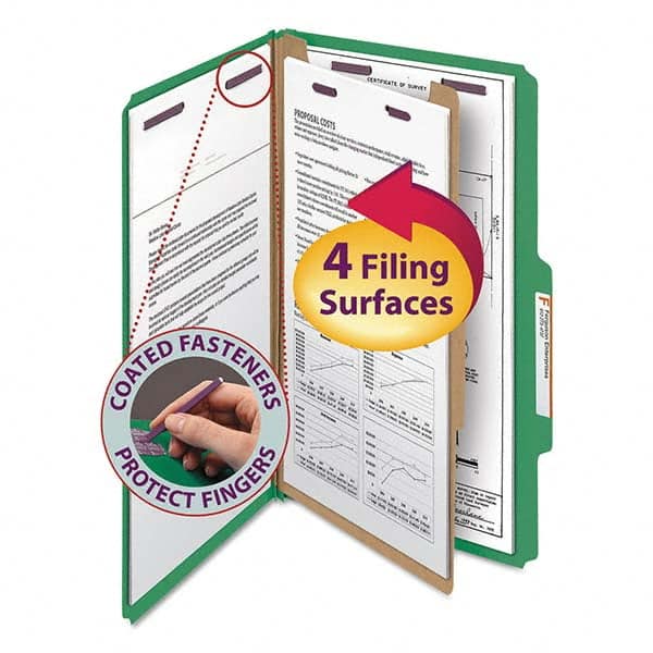 SMEAD - File Folders, Expansion Folders & Hanging Files Folder/File Type: Classification Folders with Tob Tab Fastener Color: Green - Eagle Tool & Supply