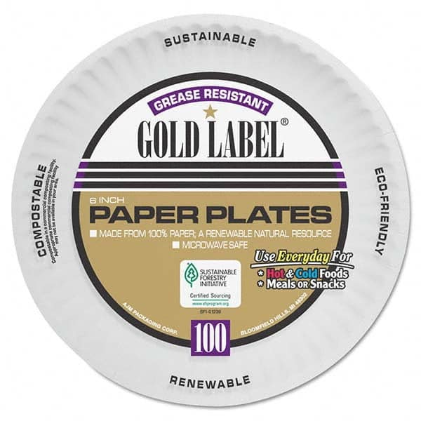 AJM Packaging Corporation - Coated Paper Plates, 6", White, Round, 100/Pack - Eagle Tool & Supply