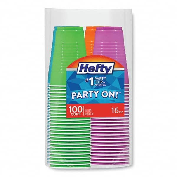 Hefty - Easy Grip Disposable Plastic Party Cups, 16 oz, Assorted, 100/Pack - Eagle Tool & Supply