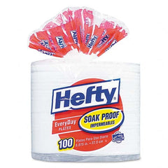 Hefty - Soak Proof Tableware, Foam Plates, 8 7/8" Diam, 100/Pack - Eagle Tool & Supply