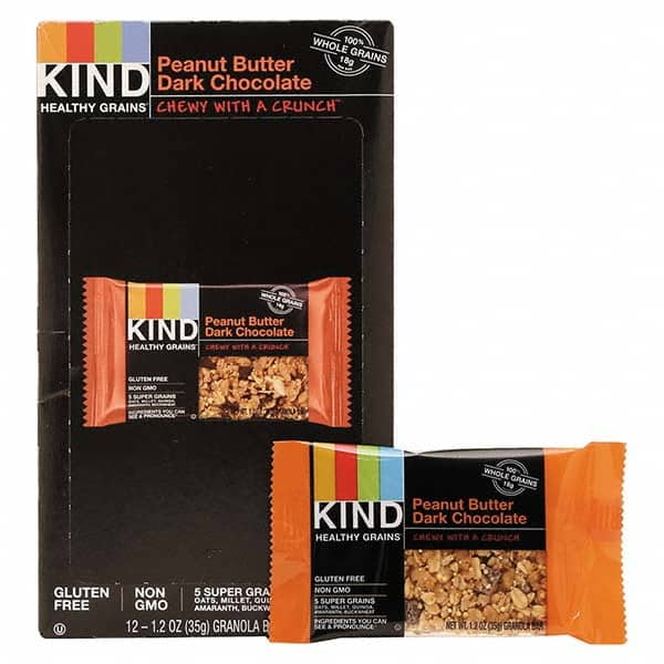 KIND - Snacks, Cookies, Candy & Gum Breakroom Accessory Type: Granola Bars Breakroom Accessory Description: Healthy Grains Bar, Peanut Butter Dark Chocolate, 1.2 oz, 12/Box - Eagle Tool & Supply