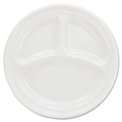 DART - Plastic Plates, 9", White, 3 Compartments, Round, 125/Pack - Exact Industrial Supply