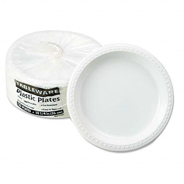 Tablemate Products - Plastic Dinnerware, Plates, 10-1/4" Diam, White, 125/Pack - Eagle Tool & Supply