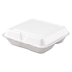 DART - Carryout Food Container, Foam, 3-Comp, White, 8 x 7 1/2 x 2 3/10, 200/Carton - Eagle Tool & Supply