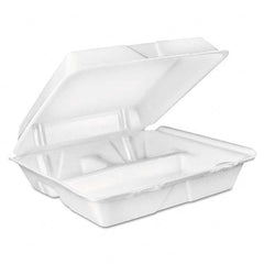 DART - Large Foam Carryout, Food Container, 3-Compartment, White, 9-2/5 x 9 x 3 - Eagle Tool & Supply