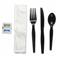 Boardwalk - Six-Piece Cutlery Kit, Condiment/Fork/Knife/Napkin/Spoon, Heavyweight, Black, 250/Carton - Eagle Tool & Supply