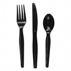 Boardwalk - Three-Piece Cutlery Kit, Fork/Knife/Teaspoon, Heavyweight, Black, 250/Carton - Eagle Tool & Supply