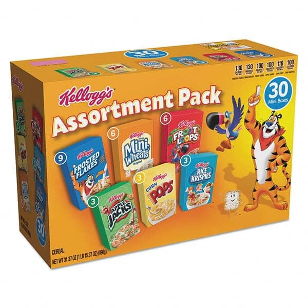 Kellogg's - Snacks, Cookies, Candy & Gum Breakroom Accessory Type: Cereal Breakroom Accessory Description: Breakfast Cereal Mini Boxes, Assorted, 2.39 oz Box, 30/Carton - Eagle Tool & Supply