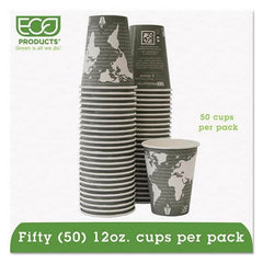 ECO PRODUCTS - World Art Renewable/Compostable Hot Cups, 12 oz, Gray, 50/Pack - Eagle Tool & Supply