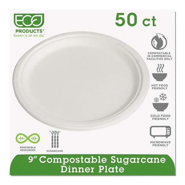 ECO PRODUCTS - Renewable & Compostable Sugarcane Plates, 9", 50/PK - Eagle Tool & Supply