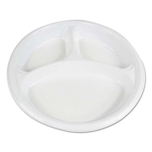 Boardwalk - Hi-Impact Plastic Dinnerware, Plate, 10" Diam, 3 Compartments, White, 500/Carton - Eagle Tool & Supply