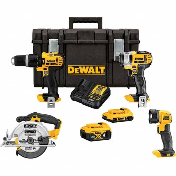 DeWALT - Cordless Tool Combination Kits Voltage: 20 Tools: Hammer Drill; 1/4" Impact Driver; 6-1/2" Circular Saw; Work Light - Eagle Tool & Supply