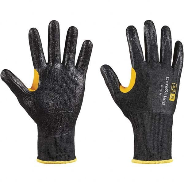 Honeywell - Size L (9), ANSI Cut Lvl A2, Puncture Lvl 1, Abrasion Lvl 6, Nitrile Coated Cut Resistant Gloves - Eagle Tool & Supply