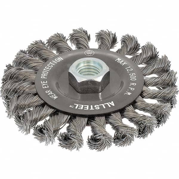 WALTER Surface Technologies - 5" OD, 5/8-11 Arbor Hole, Knotted Steel Wheel Brush - Eagle Tool & Supply