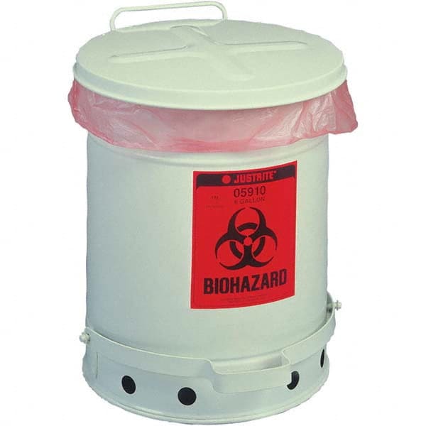 Justrite - Biohazardous & Step-Open Trash Cans Label: Bio-Hazard Capacity (Gal.): 6 - Eagle Tool & Supply