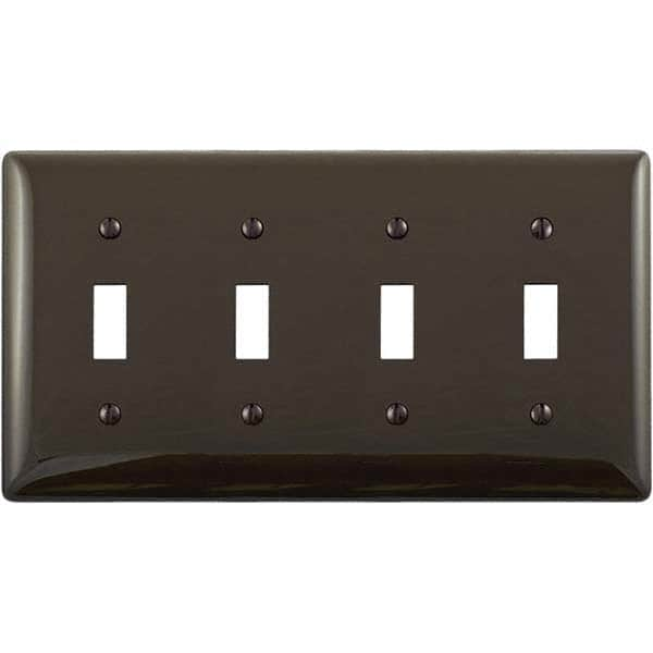 Wall Plates; Wall Plate Type: Switch Plates; Color: Brown; Wall Plate Configuration: Toggle Switch; Material: Thermoplastic; Shape: Rectangle; Wall Plate Size: Standard; Number of Gangs: 4; Overall Length (Inch): 4.6300; Overall Width (Decimal Inch): 8.31