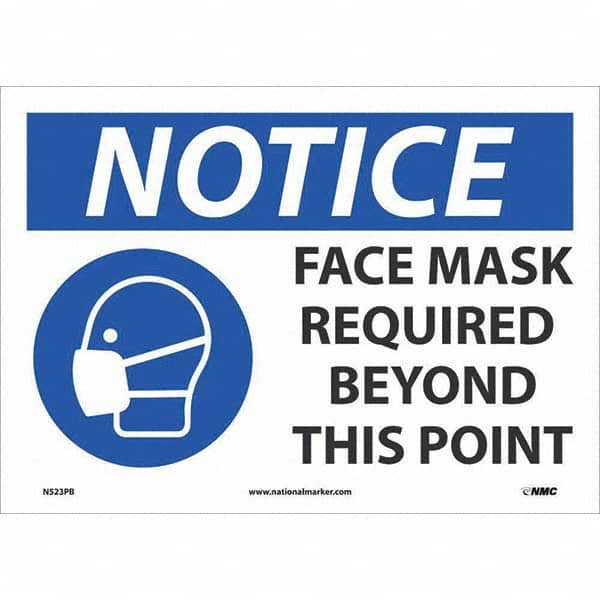 NMC - "Notice Face Mace Required", 14" Wide x 10" High, Pressure-Sensitive Vinyl Safety Sign - Eagle Tool & Supply