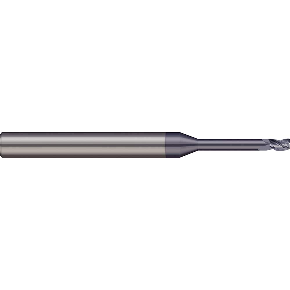 Square End Mill: 3/64'' Dia, 0.071'' LOC, 1/8'' Shank Dia, 1-1/2'' OAL, 3 Flutes, Solid Carbide Single End, nACRo Finish, 20 ° Helix, Centercutting, RH Cut, RH Flute