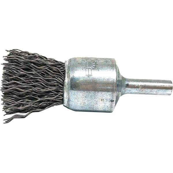 Brush Research Mfg. - 3/4" Brush Diam, Crimped, End Brush - 1/4" Diam Steel Shank, 20,000 Max RPM - Eagle Tool & Supply