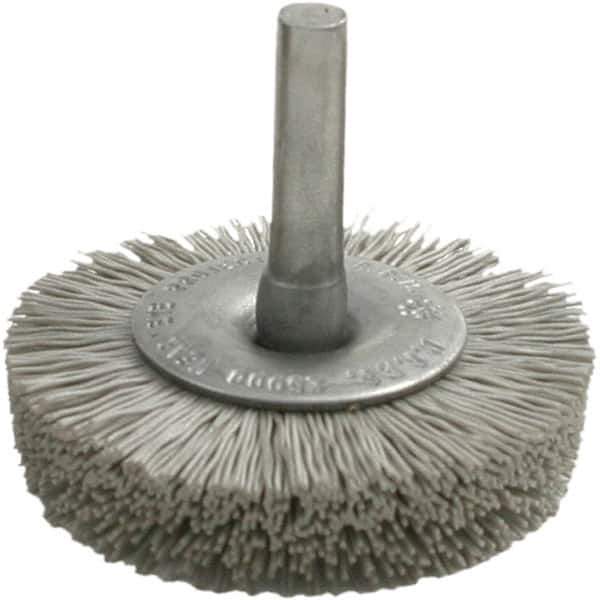 Brush Research Mfg. - 320 Grit, 2" Brush Diam, Crimped, Flared End Brush - Medium Grade, 1/4" Diam Steel Shank, 2,500 Max RPM - Eagle Tool & Supply