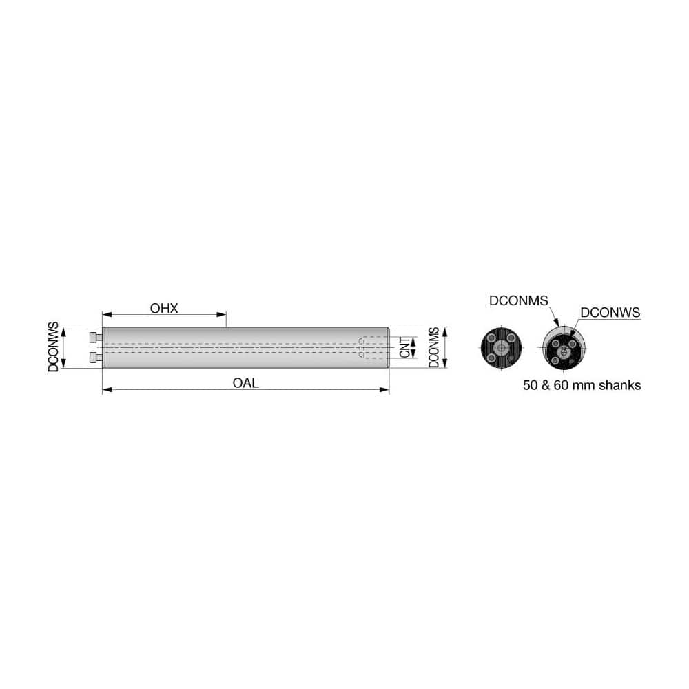 Modular Lathe Adapter/Mount: Neutral Cut, 20 Modular Connection 20 mm Square Shank, 260.3 mm OAL, Through Coolant, Series G