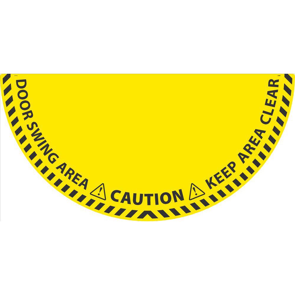 NMC - Adhesive Backed Floor Signs; Message Type: Workplace/Safety ; Graphic Type: Doorway ; Message or Graphic: DOOR SWING, KEEP CLEAR ; Legend: DOOR SWING, KEEP CLEAR ; Color: Yellow; Black ; Special Color Properties: No Special Color Properties - Exact Industrial Supply